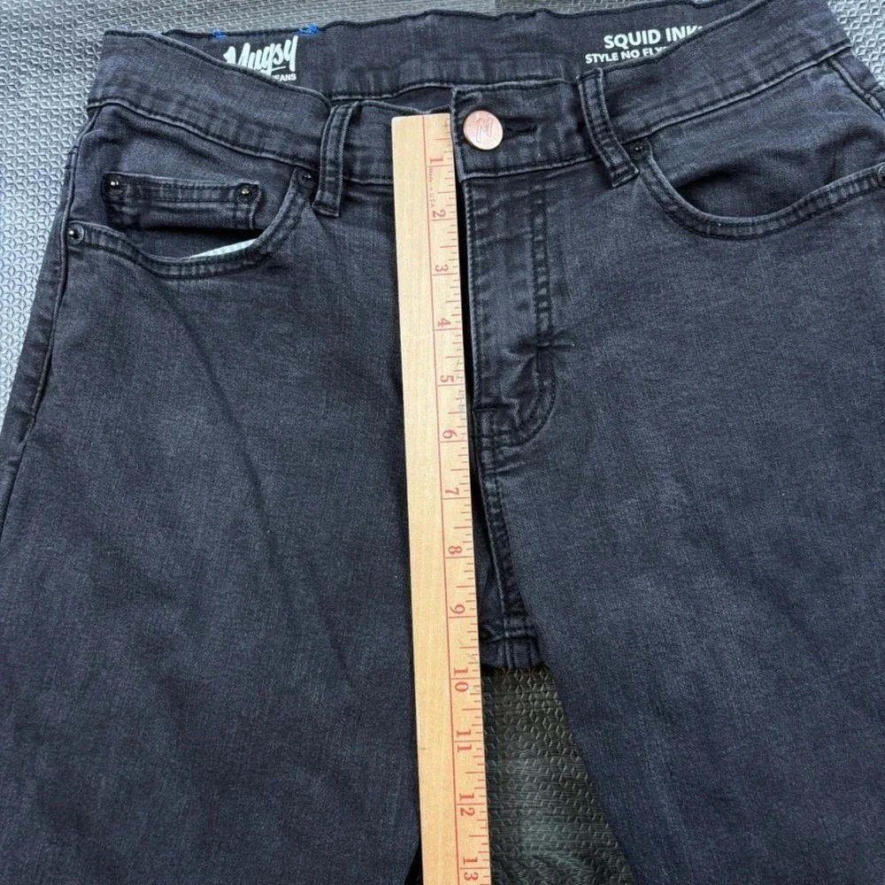 Mugsy Jeans Mens 30x30 (fits 30x29) Black Squid Inks Stretch Slim Straight Denim